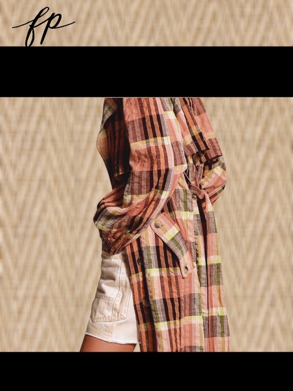 FREE PEOPLE Plaid Bliss 100% Cotton Lightweight Oversized Colorful Maxi Trench - Picture 6 of 12